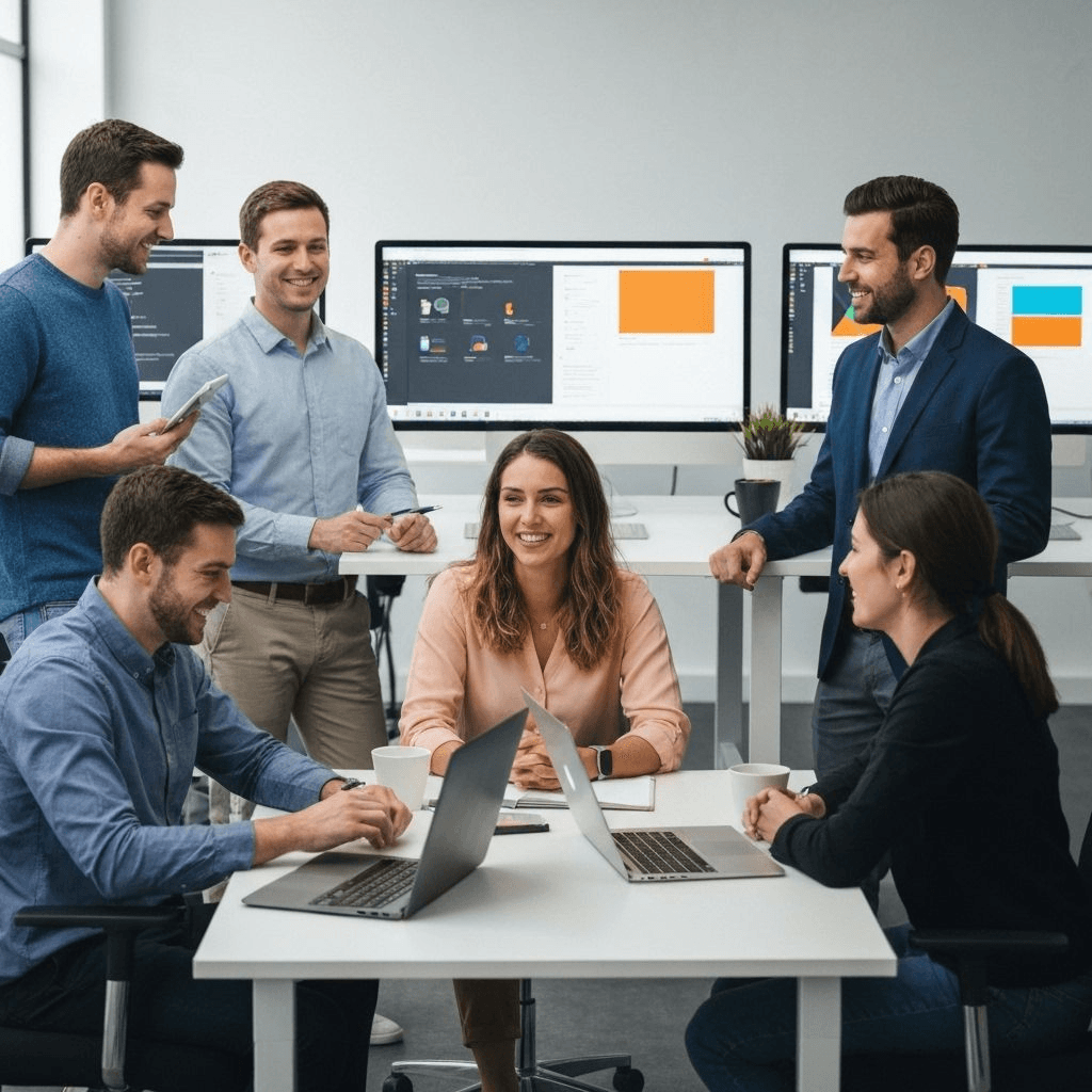 Team collaboration in modern office